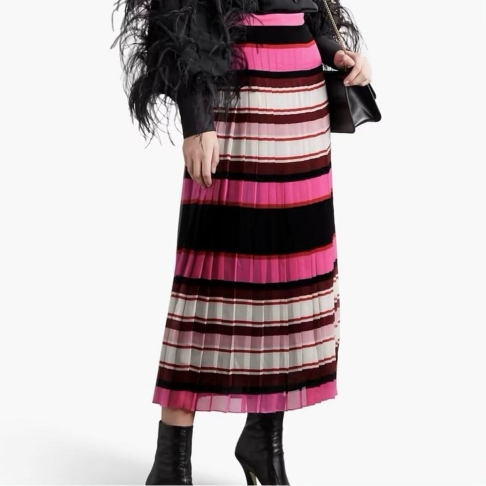 NEW VALENTINO GARAVANI STRIPED SILK MIDI SKIRT - Picture 5 of 13